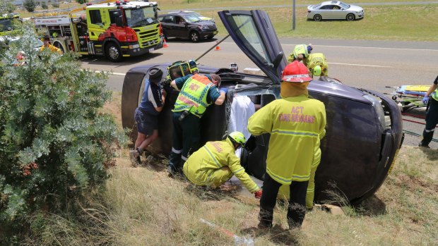 Emergency services attended a  car rollover on Canberra Avenue on Thursday afternoon.