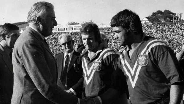 Trail blazer: Arthur Beetson shakes the hand of Gough Whitlam. 