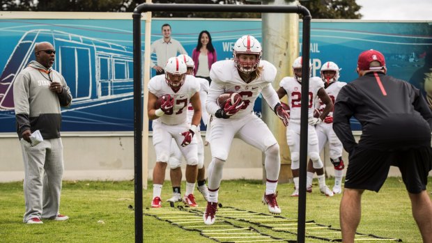 American dreaming: Stanford Cardinal players prepare for Sunday's Sydney Cup.