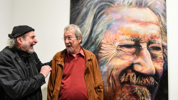 French born sydney artist (left) Bruno Jean Grasswill with actor Michael Caton.