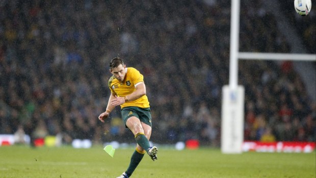 Bernard Foley scores a penalty during the Rugby World Cup quarterfinal match.