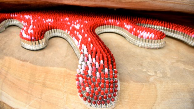 Linton Meagher's sculpture "Glamarama", which is made of multiple lipsticks.