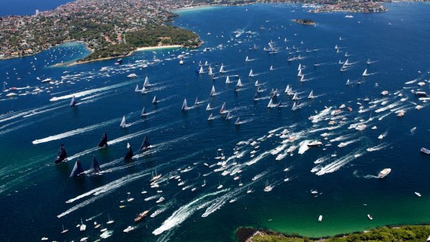 The start of the Sydney to Hobart yacht ocean race in 2014 .
