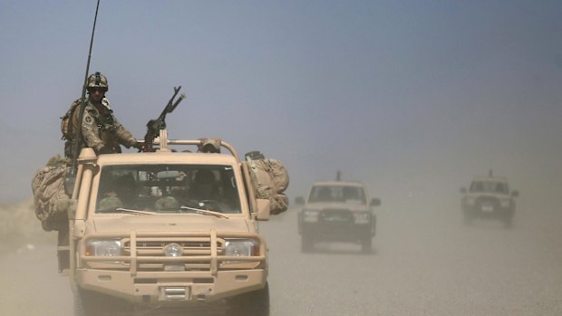 Afghan security forces on patrol in Kunduz in April. 