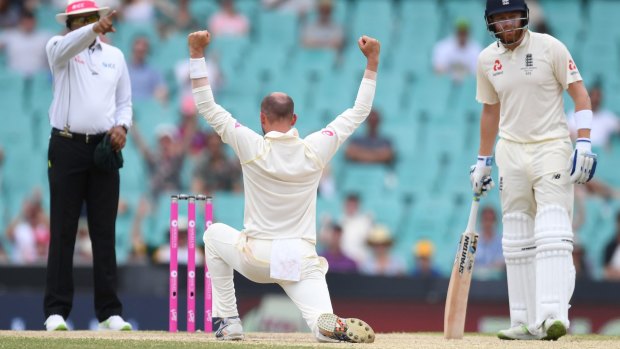 Nice Garry: Nathan Lyon claims an Ashes wicket.