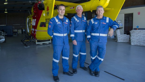Westpac Life Saver Rescue Helicopter crew members Sean Orsborn, John Costin and pilot Sam Wilson will be part of boosted patrols at South Coast beaches over summer.