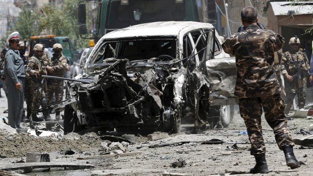 The destroyed vehicle used in the suicide attack in Kabul earlier this month. 