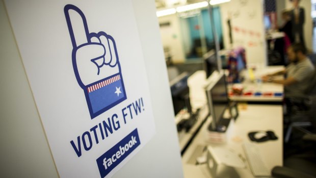 A poster encouraging voters at the Facebook headquarters in Washington DC earlier this month. 