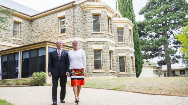 Hugh and Janny Poate outside the relocated Robert Poate Reintegration and Recovery Centre and national Soldier On headquarters at Gungahlin Homestead. 