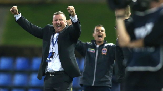 Newcastle coach Mark Jones celebrates the win over Adelaide.