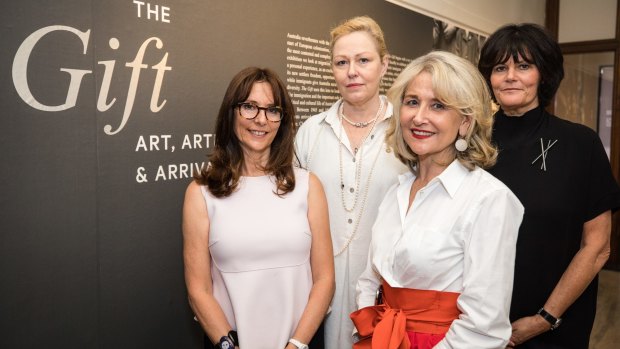 From left to right: Artists Hedy Ritterman, Linde Ivimy, Lousje Skala and Linda Wachtel, whose work is featured in the migration exhibition The Gift at the Museum of Australian Democracy at Old Parliament House in Canberra.