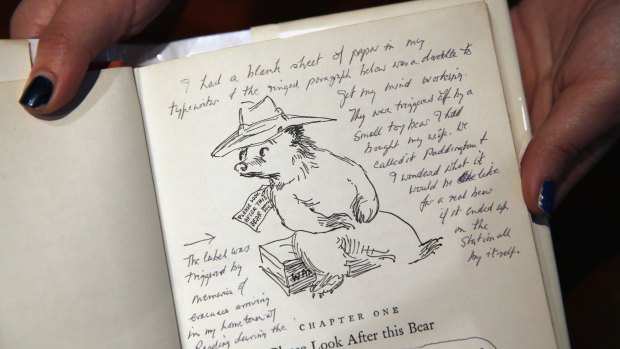 An annotated page from the original 'A Bear Called Paddington'.