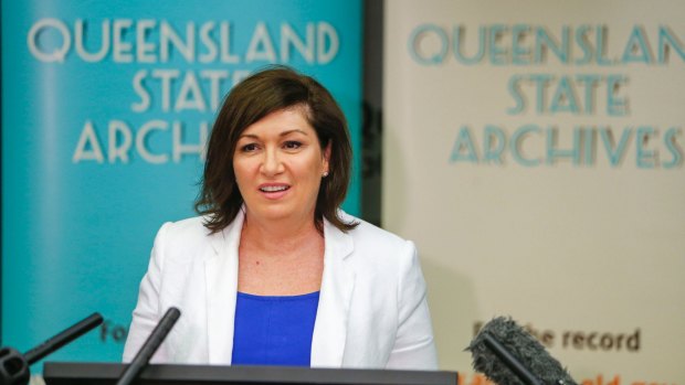Innovation, Science and Digital Economy Minister Leeanne Enoch speaks to media after releasing the cabinet minutes from 1986.