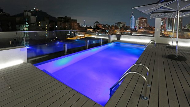 The rooftop pool at  Hotel Cumbres Lastarria, Santiago, Chile.