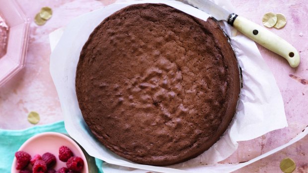 Chocolate genoise sponge for Danielle Alvarez's trifle recipe for Good Food Christmas 2017.