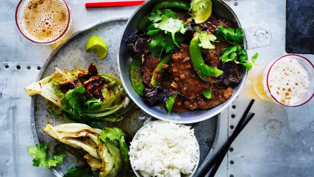 Thai-style beef with sugar snap peas.