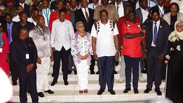 Kenyan President Uhuru Kenyatta, centre, at Nairobi Terminus in Nairobi at the  opening of the country's largest infrastructure project since independence.