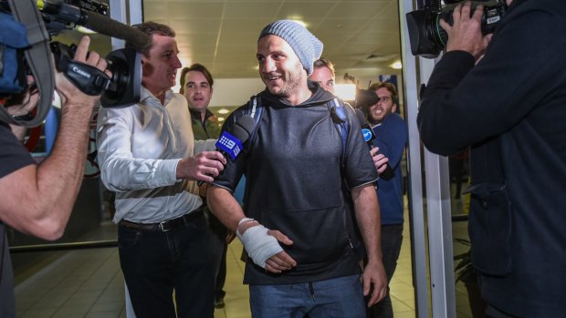 Robbie has landed: Robbie Farah arrives at Coffs Harbour airport on Wednesday night.