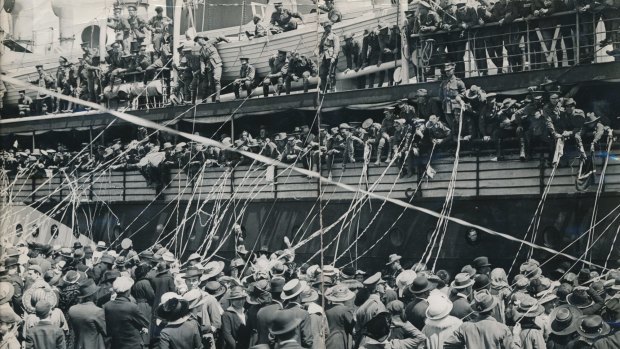 FAREWELL: Australian troops depart for Europe in 1915. Australia's military operations began without parliamentary authority to pay for them.