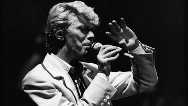 Bowie performs on stage in Brussels, Belgium in 1983. 