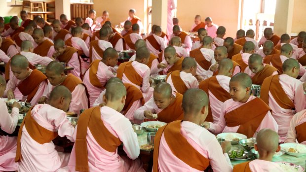 Lunching with Buddhist nuns.
