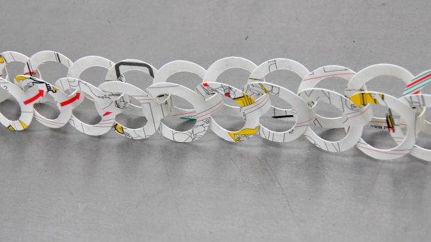 Rosanne Bartley's Safety Chain is made from aircraft safety instruction cards.