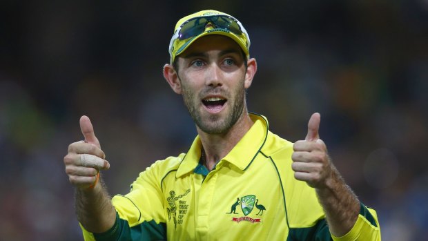 Maxwell gestures to the crowd during the World Cup match between Australia and Sri Lanka.