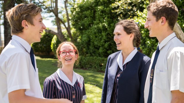 Barker College in Hornsby is going fully co-ed after 126 years. From left: Mackenzie Day, Savannah Hughes, Elsa Fredriksson and Falito Van Woerkom. 
