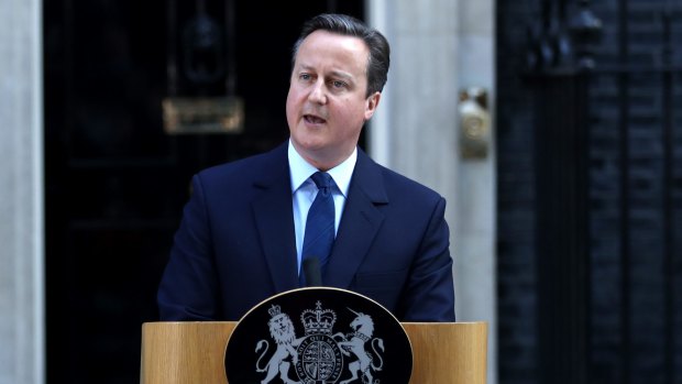 British Prime Minister David Cameron resigns on the steps of 10 Downing Street on Friday.