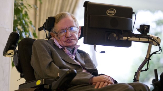 Stephen Hawking at a press conference last year to announce new communication technology.