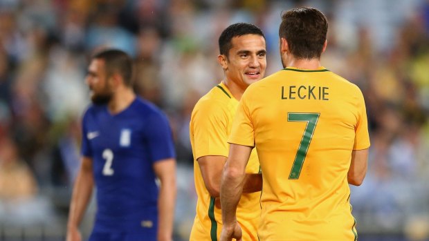 Mentor and protege: Tim Cahill and Mathew Leckie.