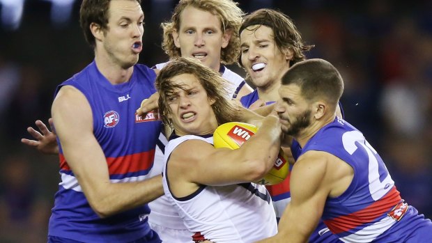 In again: Nat Fyfe leads the competition for contested possessions. 