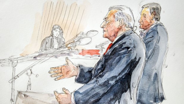 A court sketch shows Strauss-Kahn testifying.