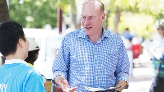 Liberal Candidate Trent Zimmerman at Saint Aloysius College polling booth on Saturday.