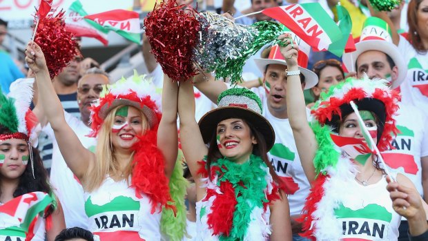 Iran fans show their support during the 2015 Asian Cup match between IR Iran and Bahrain at AAMI Park in Melbourne.