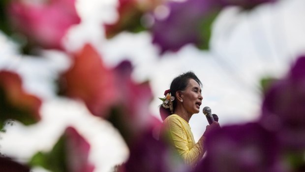 Aung Sun Suu Kyi, leader of Myanmar's National League for Democracy Party, campaigning on the weekend. 
