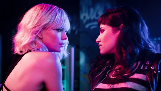 Charlize Theron's MI6 agent (left) has a close encounter with Sofia Boutella's French spy in <i>Atomic Blonde</i>.