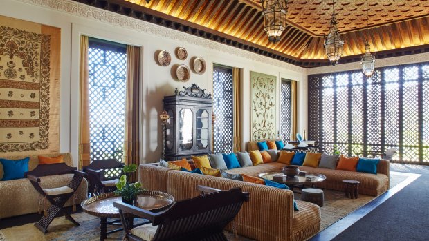 Stunning living room at Doris Duke's Shangri La in Hawaii.