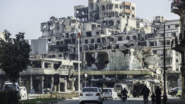 The bombed-out city of Homs.