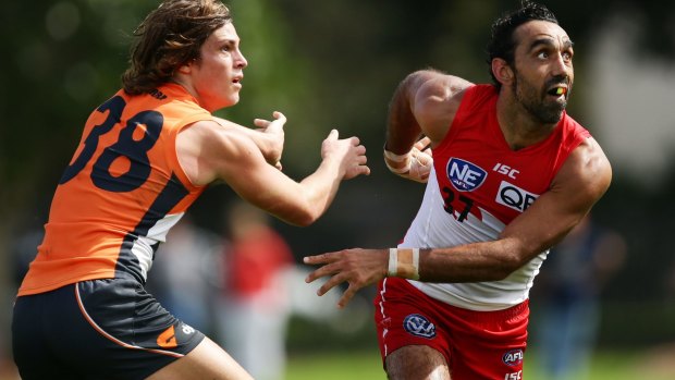 Back in business: Adam Goodes in action against the UWS Giants in the NEAFL earlier this month.