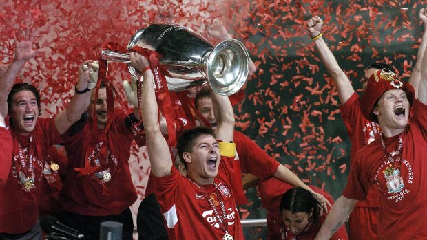 The last golden era: Steven Gerrard lifts the Champions League trophy in Istanbul in 2005.