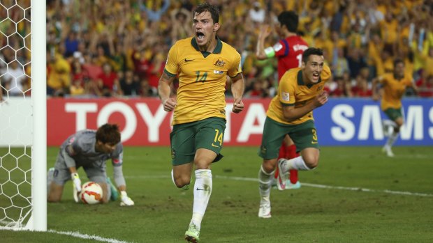 Sydney scene: James Troisi celebrates after scoring a famous goal for Australia in the 2015 Asian Cup final at ANZ Stadium
