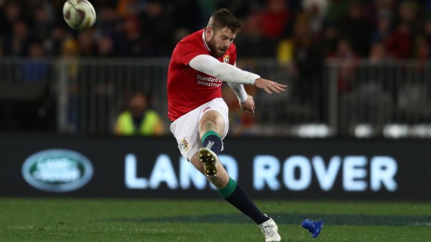 Controversial miss: Elliot Daly of the Lions misses a long-range penalty kick at goal against the Highlanders.