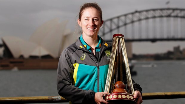 Australian captain Rachael Haynes with the Ashes trophy.