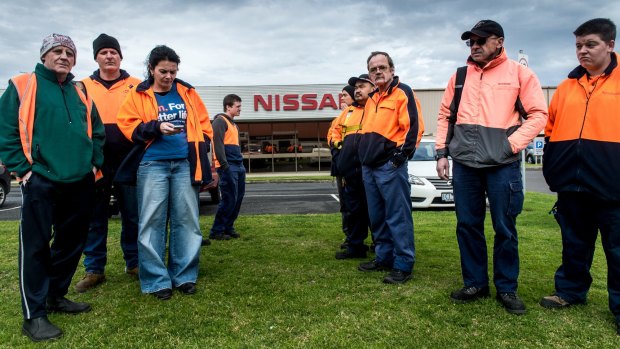 Nissan workers outside the Dandenong South warehouse.