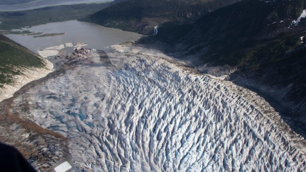 Mendenhall Glacier, seen from the air, near Juneau.