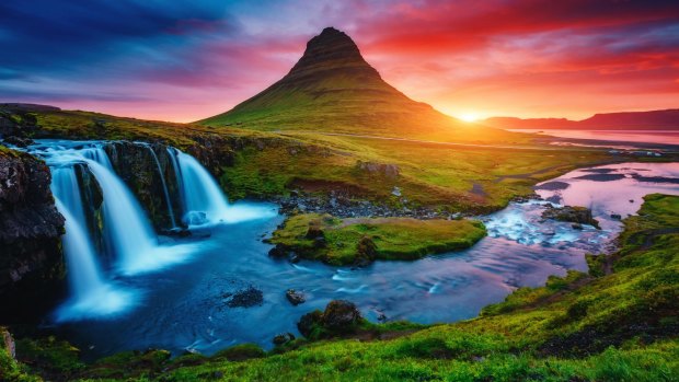 The gorgeous Kirkjufellsfoss waterfall in Iceland.