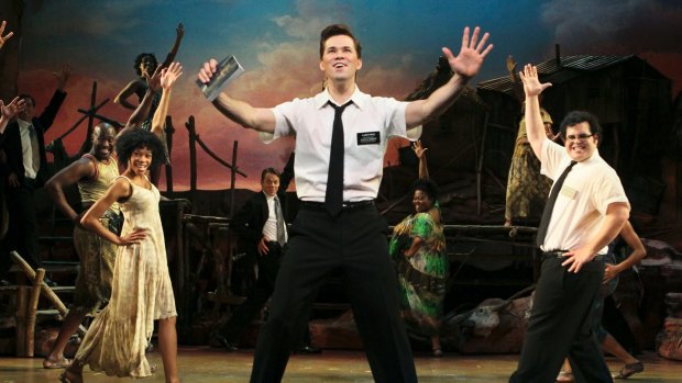 Rema Webb, Andrew Rannells and Josh Gad in the original Broadway production of The Book of Mormon.