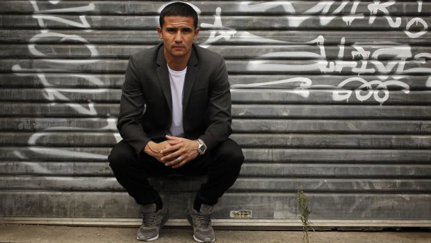 Back in town: Socceroos star Tim Cahill in Redfern on Wednesday.