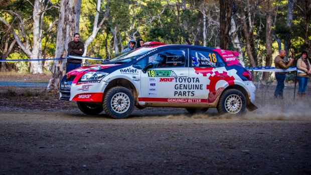 Canberran Harry Bates and co-driver John McCarthy lead the Australian Rally Championship standings after day one of the National Capital Rally at Kowen Forest on Saturday.